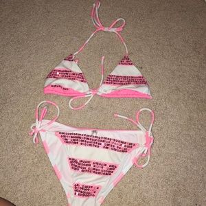 Striped Victoria’s Secret string triangle bikini